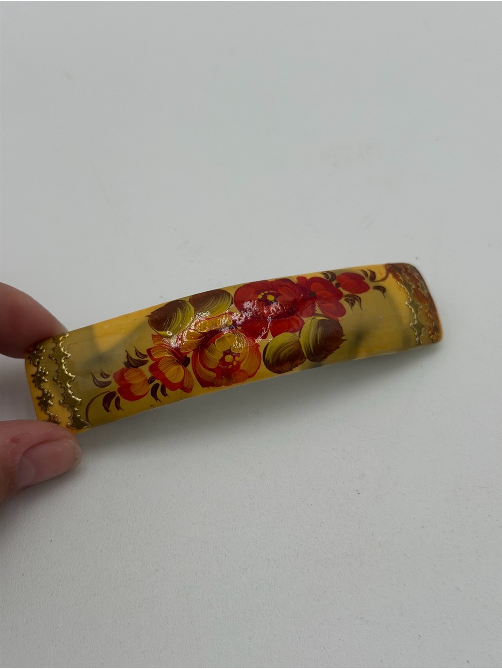 Vintage Hand Painted Barrette Floral Folk Art Hair Zhostovo STYLE